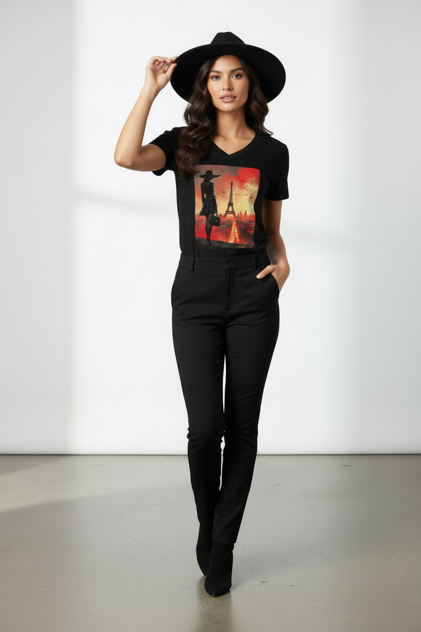 Mannequin femme pose frontale main sur le chapeau